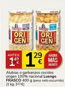 Oferta de Luengo - Alubias O Garbanzos Cocidos Origen 100% Nacional por 1,29€ en Supermercados Charter