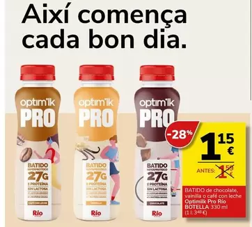 Oferta de Rio De Galicia - Batido De Chocolate/ Vainilla O Cafe Con Leche Optimilk Pro Rio Botella por 1,15€ en Supermercados Charter