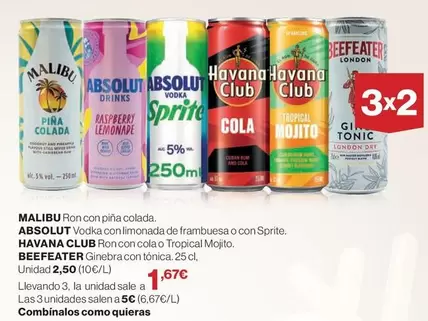 Oferta de Beefeater - Roll-on Piña Colada, Assolut Vodka Con Limonada De Frambuesa O Con Sorite por 1,67€ en El Corte Inglés