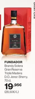 Oferta de Fundador - Brandy Solera Gran Reserva Triple Madera D.o. Jerez-sherry por 19,95€ en El Corte Inglés