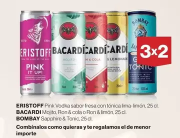 Oferta de Eristoff - Pink Vodka Sabor Fresa Con Tonica Lima-limon, Boca Ron & Lola en El Corte Inglés