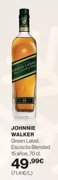 Oferta de Johnnie Walker - Green Label Escoces Blended por 49,99€ en El Corte Inglés