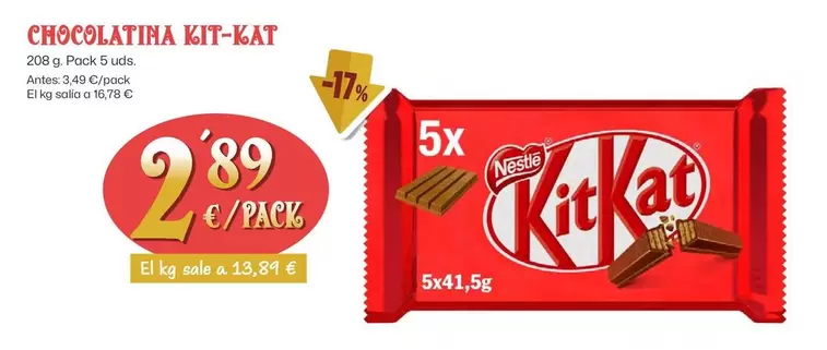 Oferta de Nestlé - Chocolatina Kit-kat por 2,89€ en Ahorramas