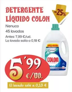 Oferta de Colon - Nenuco Liquido 45 Lavados por 5,99€ en Ahorramas