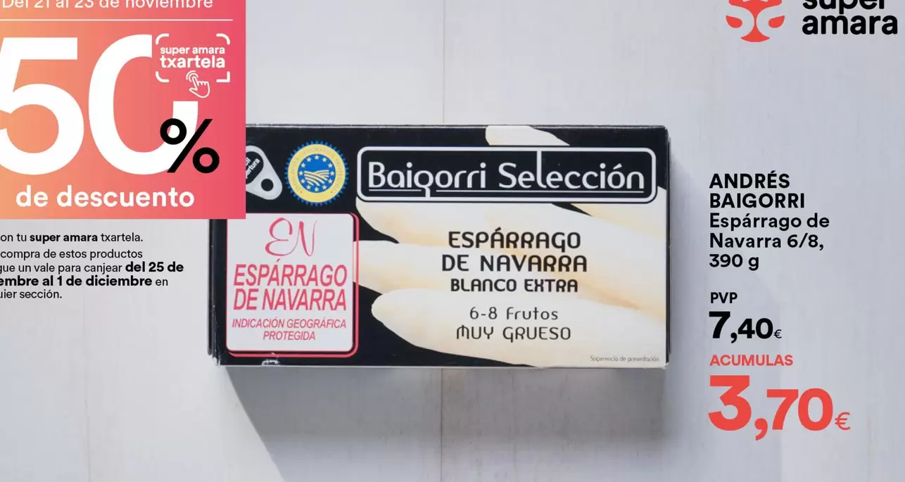 Oferta de Andrés Baigorri - Esparrago De Navarra por 7,4€ en SUPER AMARA