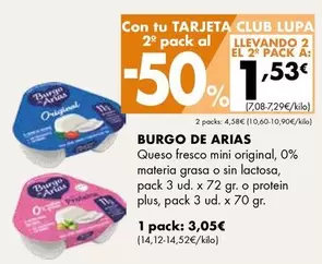 Oferta de Burgo de Arias - Queso Fresco Mini Original, 0% Materia Grasa O Sin Lactosa por 3,05€ en Supermercados Lupa