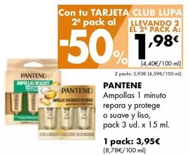 Oferta de Pantene - Ampollas 1 Minuto Repara Y Protege O Suave Y Liso por 3,95€ en Supermercados Lupa