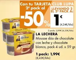 Oferta de La Lechera - Mousse Duo De Chocolate Con Leche Y Chocolate Blanco por 1,99€ en Supermercados Lupa