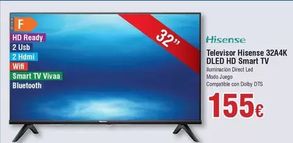 Oferta de Hisense - Televisor 32a4k Dled Hd Smart Tv por 155€ en Froiz