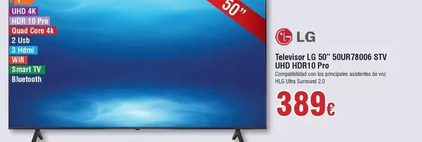 Oferta de LG - Televisor 65" 50ur78006 Stv Uhd Horto por 389€ en Froiz