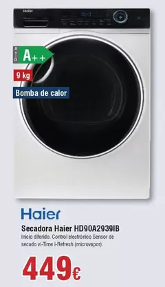 Oferta de Haier - Secadora Hd90a2939ib por 449€ en Froiz