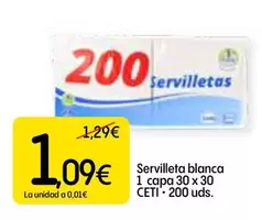 Oferta de Ceti - Servilletas Blanca 1 Capa 30 X 30 por 1,09€ en Dialprix