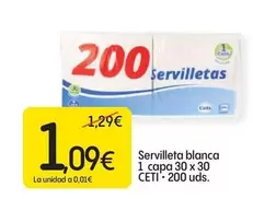 Oferta de Ceti - Servilleta Blanca 1 Capa 30 X 30 por 1,09€ en Dialprix