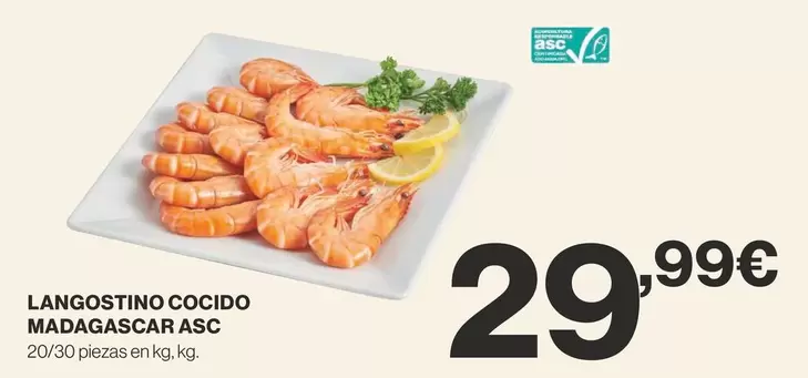 Oferta de Langostino Cocido Madagascar Asc por 29,99€ en Supercor