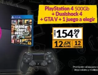 Oferta de PlayStation - Playstation 4 + Dualshock 4 + Gta V + 1 Juego A Elegir por 154,97€ en Game