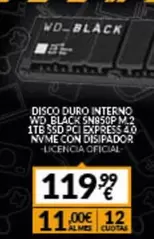 Oferta de WD - Disco Duro Interno Wd Black 5nb50p M2 1tb 530 Pci Espress 40 Nvme Con Dispador por 119,99€ en Game