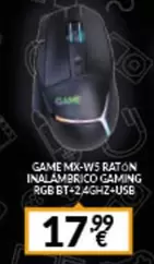 Oferta de Gaming - Game Mx-ws Raton Inalambrico Gaming Rgb Bt-24gh-z-usb por 17,99€ en Game