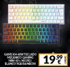 Oferta de Gaming - Game KH-62W Teclado Mecánico Gaming Mini 60% Negro/ Blanco Rgb Rainbow por 19,99€ en Game