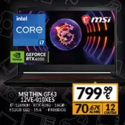 Oferta de MSI - Msi Thin Gf63 12ve-q10xes por 799,99€ en Game