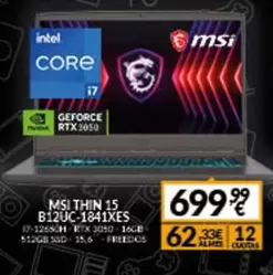 Oferta de Intel - Msi 15 B12uc-1841xes por 699,99€ en Game