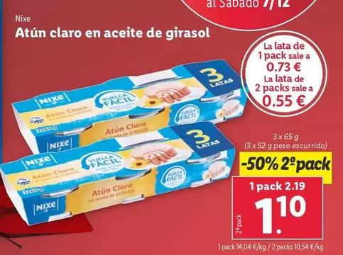 Oferta de Nixe - Atun Claro En Aceite De Girasol por 2,19€ en Lidl