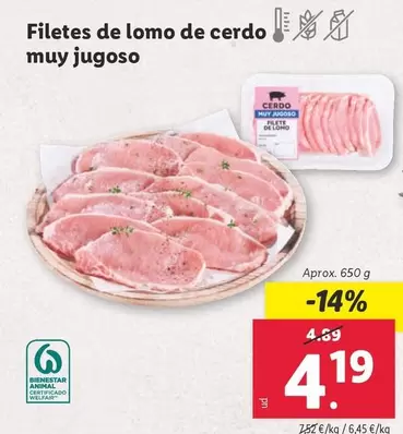 Oferta de Filetes De Lomo De Cerdo Muy Jugoso por 4,19€ en Lidl