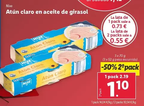 Oferta de Nixe - Atun Claro En Aceite De Girasol por 2,19€ en Lidl