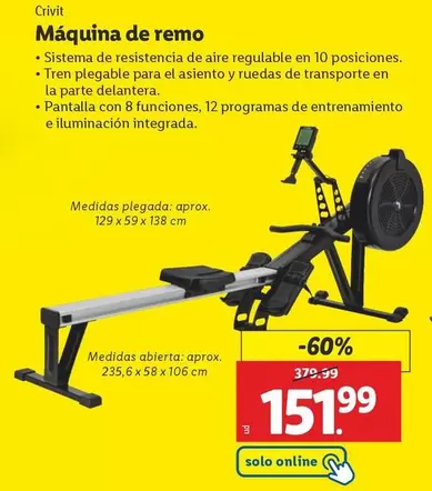 Oferta de Crivit - Maquina De Remo por 151,99€ en Lidl