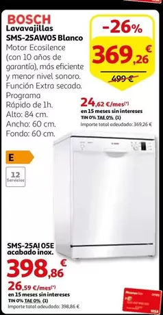 Oferta de Bosch - Lavavajillas SMS-ZAWO5 Blanco por 369,26€ en Alcampo