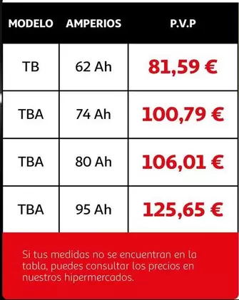 Oferta de La Tabla - Tba 80 Ah por 106,01€ en Alcampo