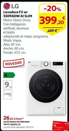 Oferta de LG - Lavadora F2 Wr 5509a0w Ai Slim por 399,2€ en Alcampo