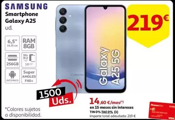 Oferta de Samsung - Smartphone Galaxy A25 por 219€ en Alcampo