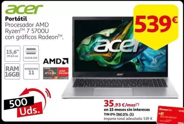 Oferta de Acer - Portátil por 539€ en Alcampo