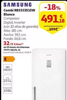 Oferta de Samsung - Combi Rb33t3515w Blanco por 491,18€ en Alcampo