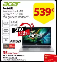 Oferta de Acer - Portátil por 539€ en Alcampo