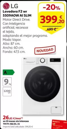 Oferta de LG - Lavadora F2 Wr 550940w Ais Slim por 399,2€ en Alcampo