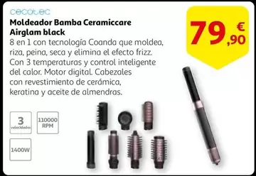 Oferta de Cecotec - Moldeador Bamba Ceramiccare Airglam Black por 79,9€ en Alcampo