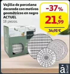 Oferta de Actuel - Vajilla De Porcelana Decorada Con Motivos Geométricas En Negro por 21,99€ en Alcampo