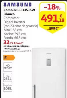 Oferta de Samsung - Combi Rb33t3515w Blanco por 491,18€ en Alcampo