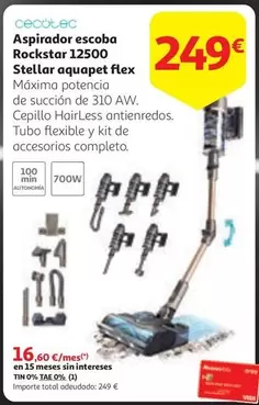 Oferta de Cecotec - Aspirador Escoba Rockstar 12500 Stellar Aquapete Flex por 249€ en Alcampo