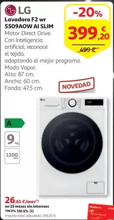 Oferta de LG - Lavadora F2 Wr 550940w Ais Slim por 399,2€ en Alcampo