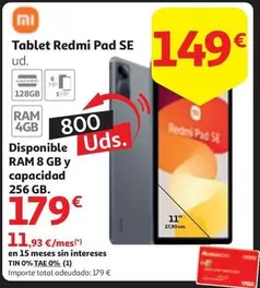 Oferta de Xiaomi - Tablet Redmi Pad Se por 149€ en Alcampo