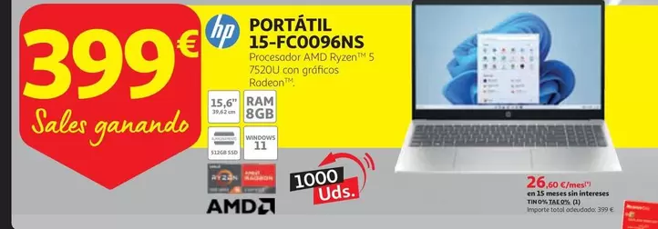 Oferta de HP - Hp Portátil 15-fec0096ns por 399€ en Alcampo