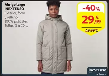 Oferta de Inextenso - Abrigo Largo por 29,99€ en Alcampo