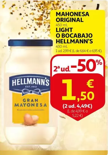 Oferta de Hellmann's - Mahonesa Original Light O Bocabajo por 2,99€ en Alcampo