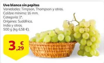 Oferta de Uva Blanca Sin Pepitas por 3,29€ en Alcampo