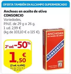 Oferta de Consorcio - Anchoas En Aceite De Oliva por 2,99€ en Alcampo