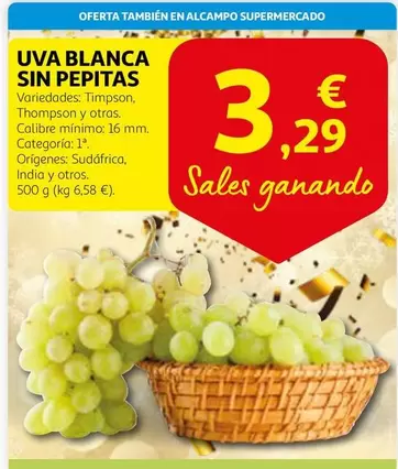 Oferta de Alcampo - Uva Blanca Sin Pepitas por 3,29€ en Alcampo