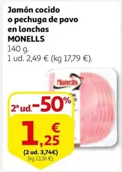 Oferta de Monells - Jamon Cocido O Pechuga De Pavo En Lonchas por 2,49€ en Alcampo