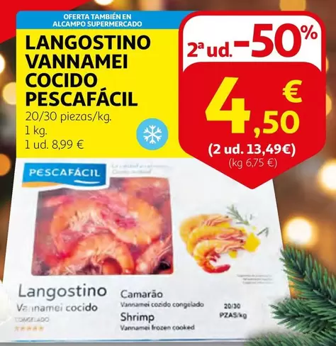 Oferta de Alcampo - Langostino Vannamei Cocido Pescafacil por 8,99€ en Alcampo